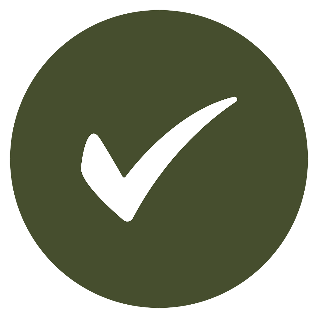 Tick icon in Jack Starkey-Gill brand colour scheme of olive green and white